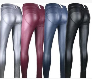 Peach Hip Color High Elastic Leather Pants