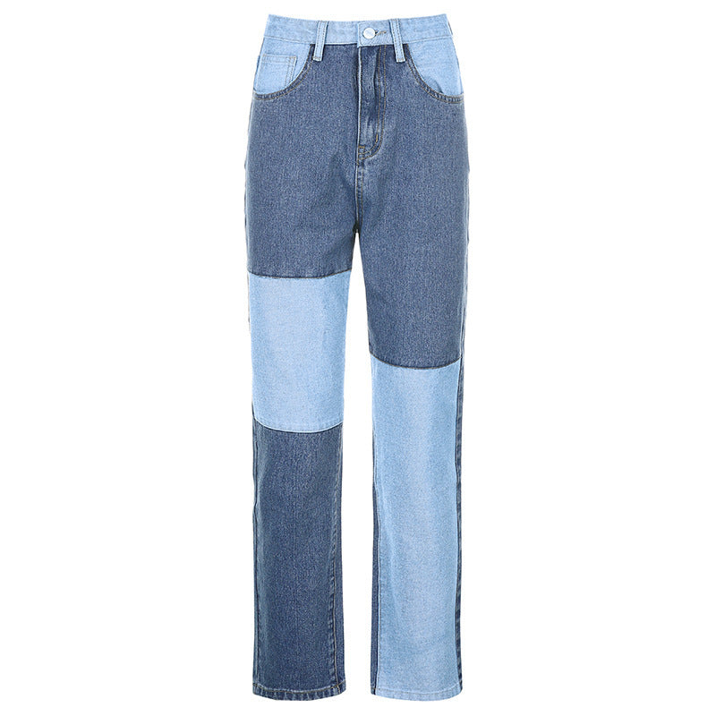 Hip-hop collared spliced casual jeans