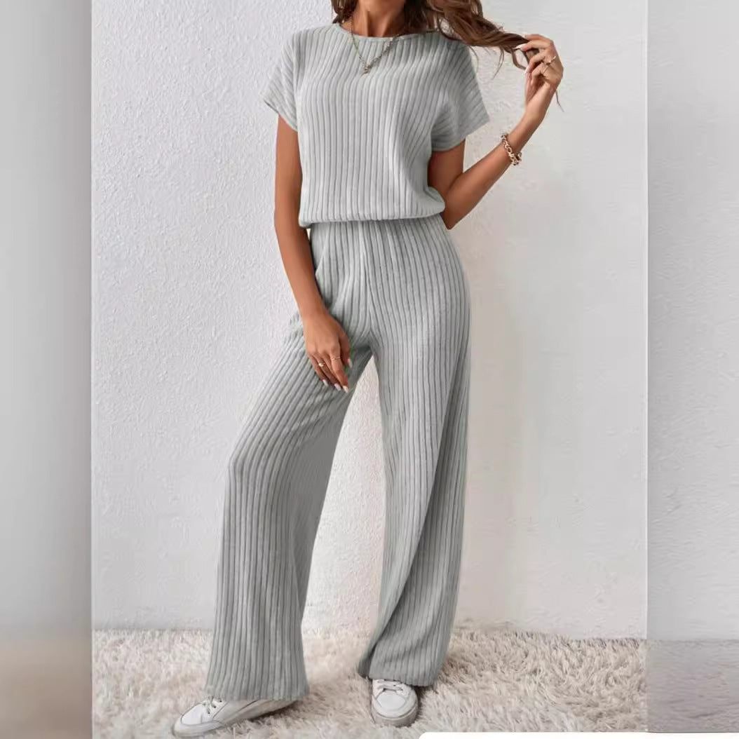 Women's Knitted Loose Wide-leg Pants Two-piece Suit