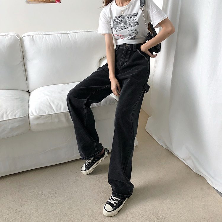 Mopping black denim trousers