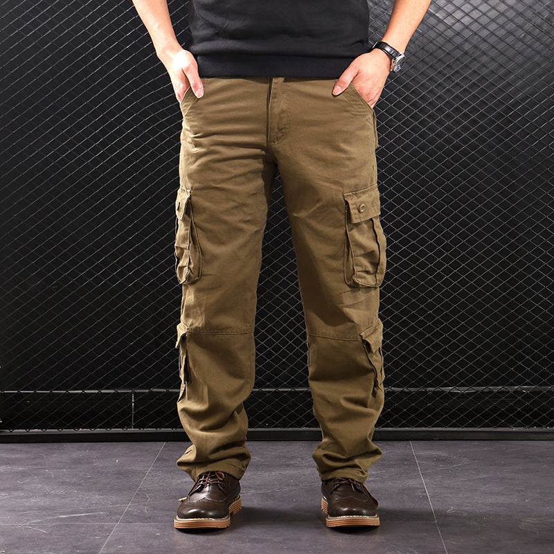 Middle-aged Straight Leg Multi-pocket Cargo Trousers