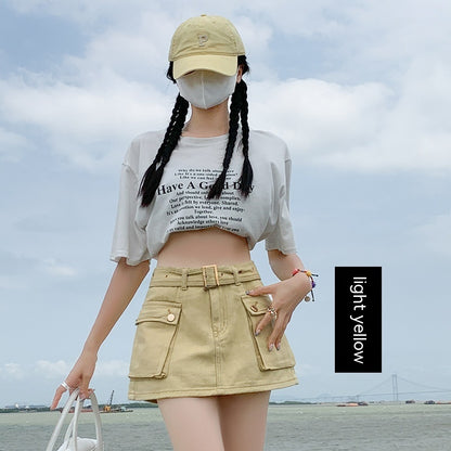 Denim Short Culotte Women's Summer Thin Fashion Hot Girl Slimming Loose High Waist Straight Cargo Pants