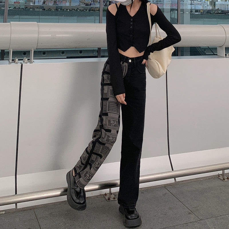 Vibe Style Retro Patchwork Straight Wide-leg Pants