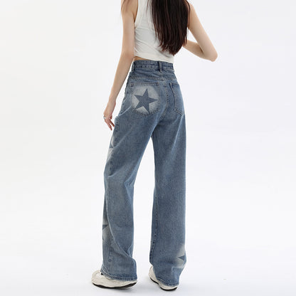 Loose Wide Leg Vintage Print Jeans