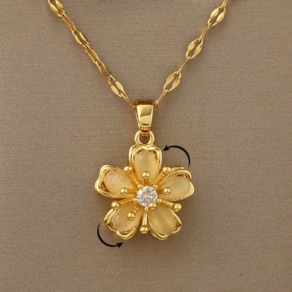 Rotating Opal Five Petal Flower Pendant Necklace Exquisite Niche