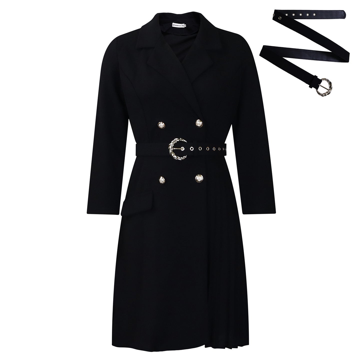 High Waist Fashion Waist Pleated Stitching Mid-length Suit Dress