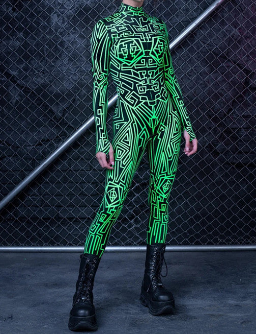 Fluorescent Skeleton Digital Printing Jumpsuit