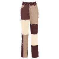 Stitching contrast distressed high-waist pencil pants