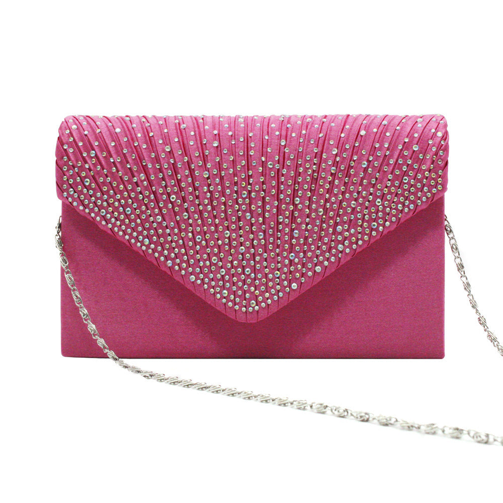 Satin Hot Drilling With Cover Dinner Bag Clutch Chain Cross-shoulder Bag