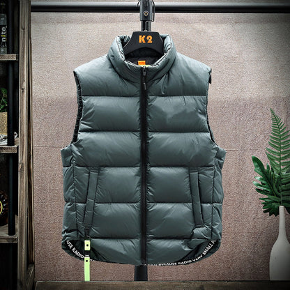 Men's Winter Down Vest Fashion All-match Stand-collar Sleeveless Jacket Solid Thickened Tank Outerwear Clothing