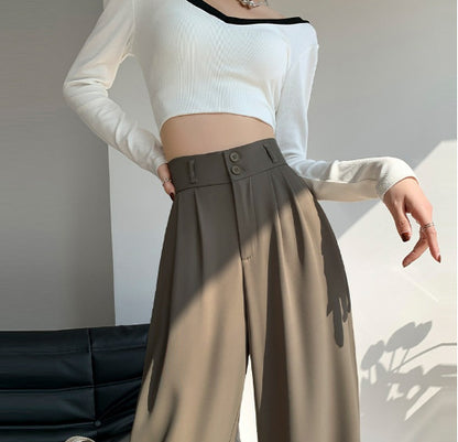 Suit Wide-leg Pants Women's High Waist Baggy Straight Trousers