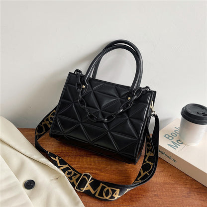 Bag Women's Bag New Spring Western Style Shoulder Bag Fashion Embroidery Thread Wide Shoulder Strap Rhombus Portable Messenger Bag