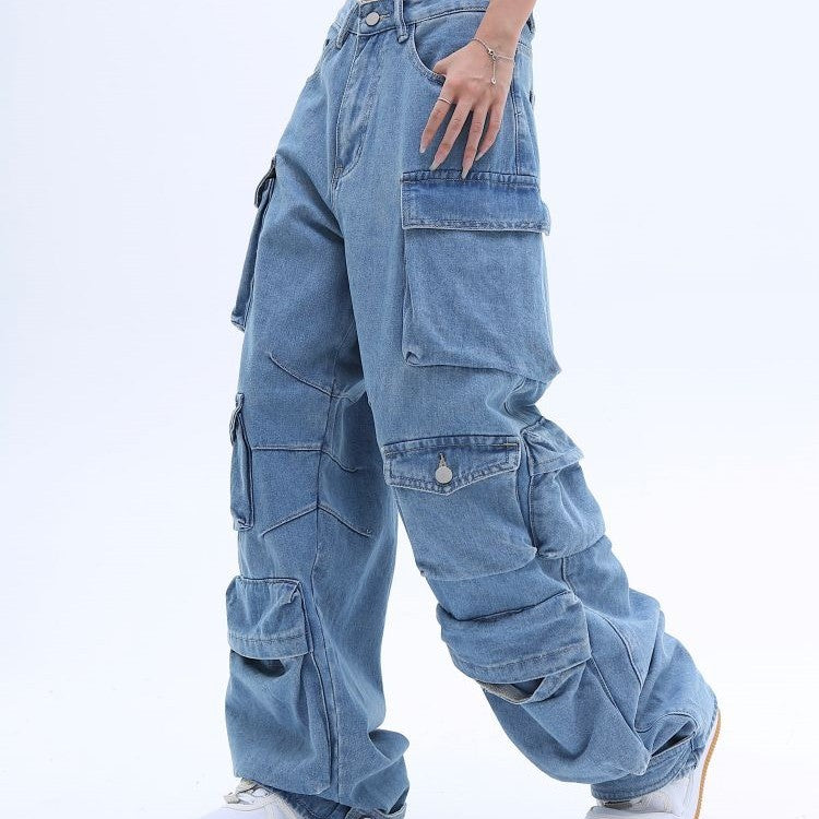 High Street Multi-pocket Washed Baggy Jeans