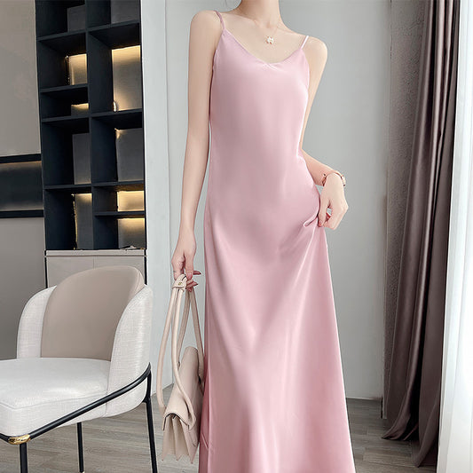 Satin Glossy Chicken Heart V-neck Sling Dress