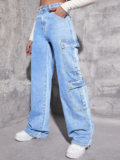 Women's Multi-bag Jeans Loose High Waist