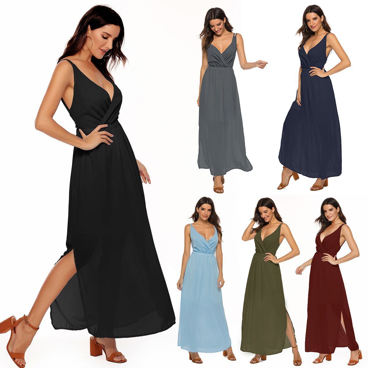 Women's Casual Solid Color Strap Backless Dress