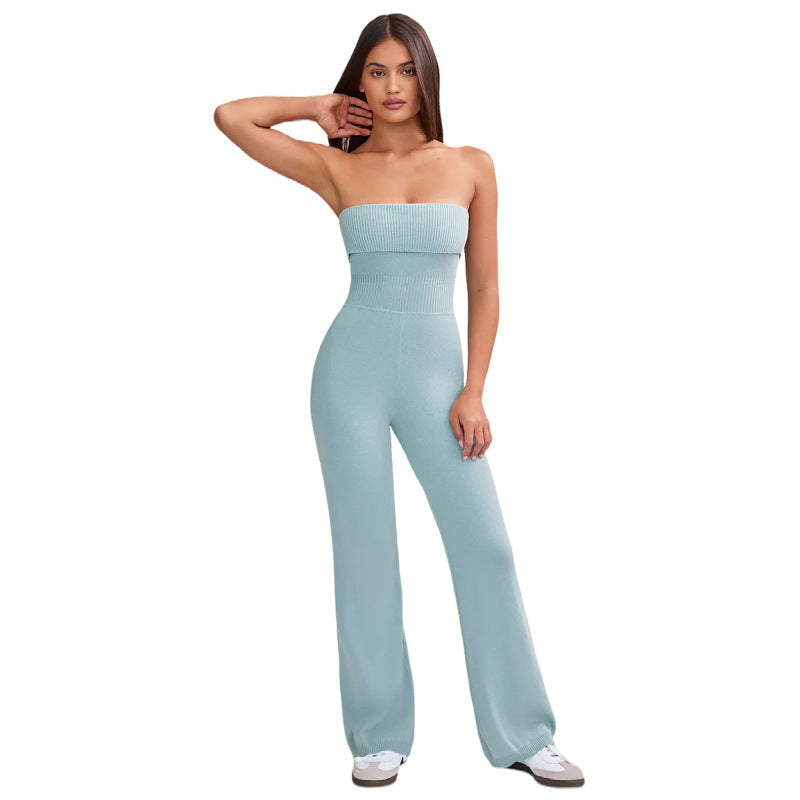 Backless Knitted Tube Top Jumpsuit Women's Fashion