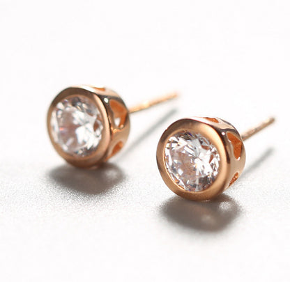 Sterling Silver Round Single Diamond Zircon Earrings