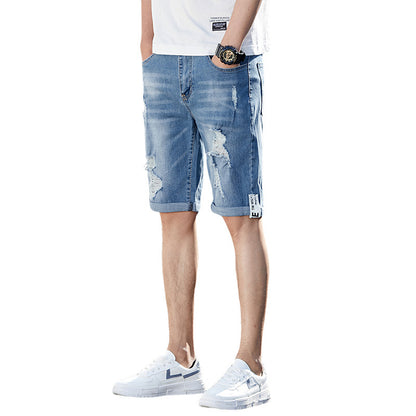 Men's Loose Hole Denim Shorts