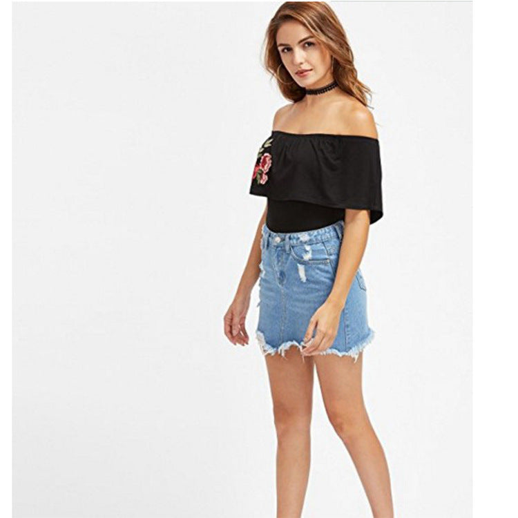 Ripped Fringed Loose Sexy Denim Skirt Short Skirt