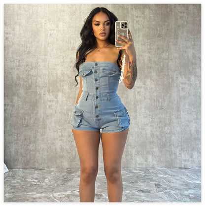 Denim Jumpsuit Tube Top Stretch Women