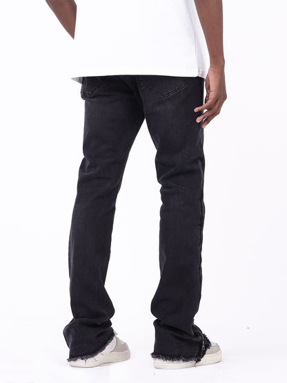 Straight Tube Raw Edge Side Zipper Design Jeans