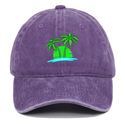 Coconut Embroidery Pattern Washed Old Soft Top Baseball Cap