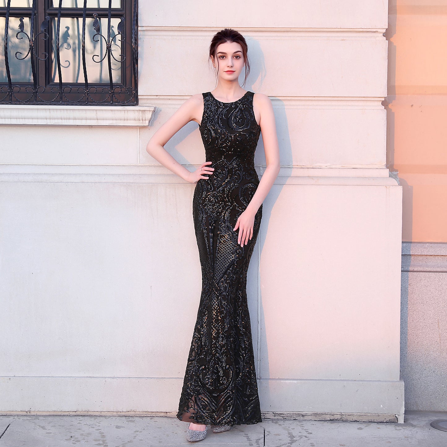 Sequined Fishtail Long Evening Exhibition Performance Event Banquet Etiquette Dress