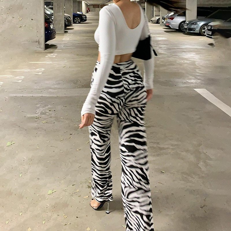 Zebra Print Fashion Casual Elastic Waist Wide-Leg Pants