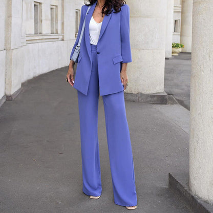 Solid Color Commute Suit Jacket High Waist Suit Pants Two-piece Suit