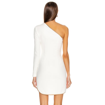 Mini Dress With Oblique Shoulder And One Sleeve