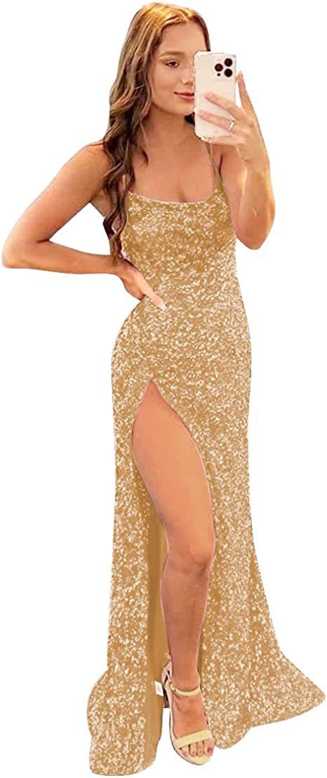 Long Ground Sequin Split Evening Dress