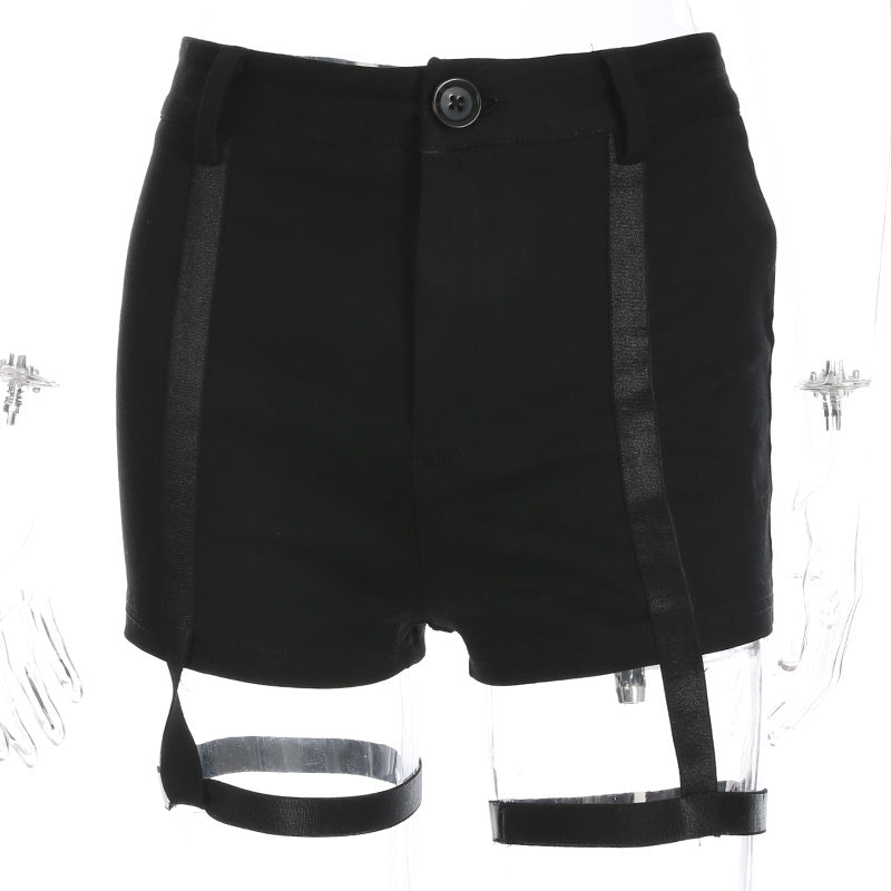 Black Elastic High Waist Slim Shorts