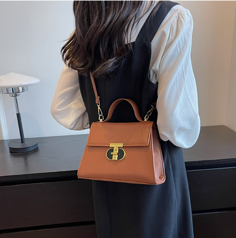 Fashion Twist Lock Shoulder Messenger Bag Solid Color