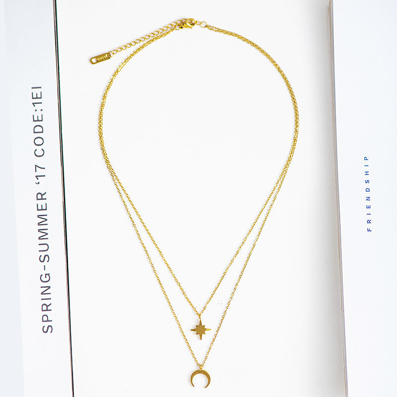 Fine Charm Star Moon Combination Twin Clavicle Chain