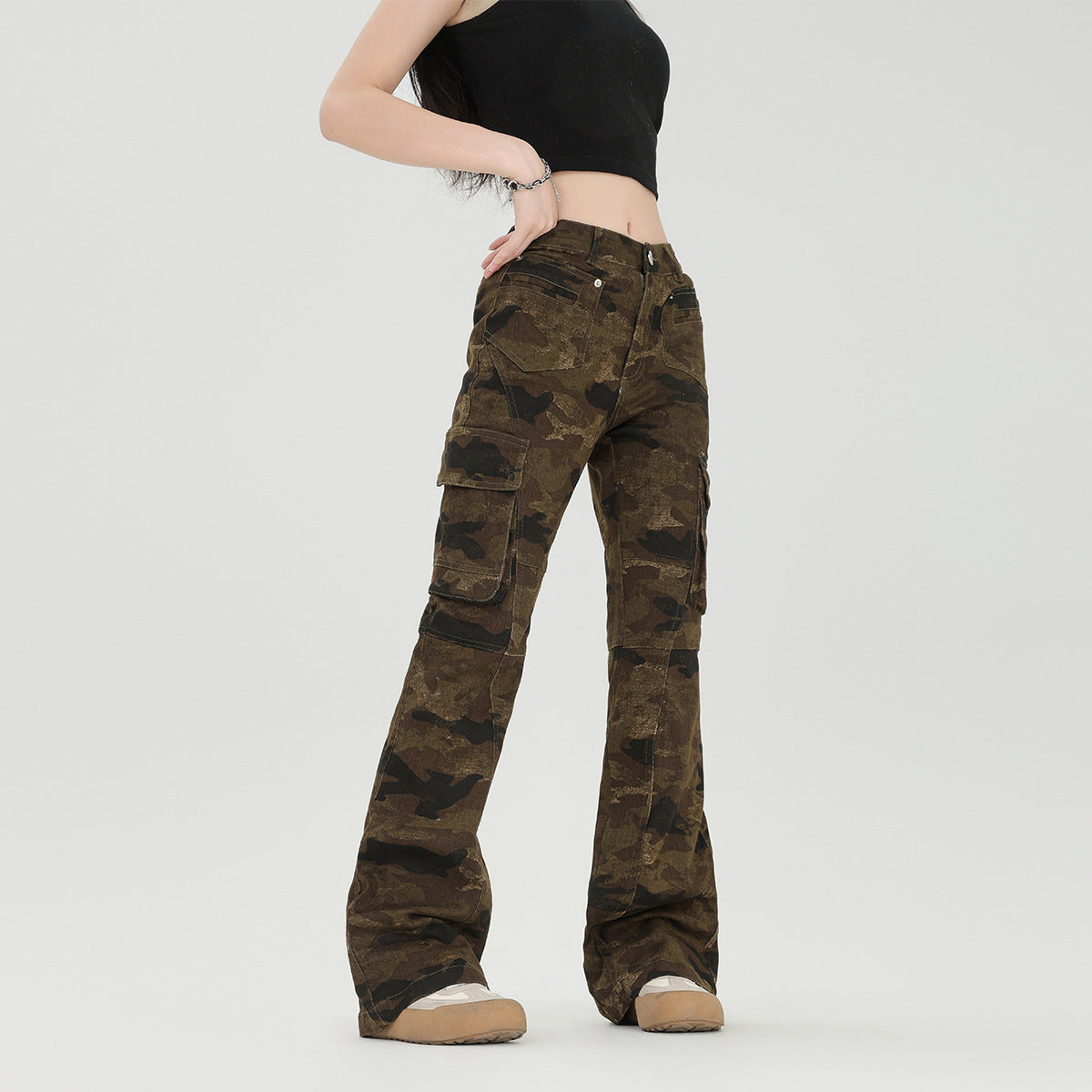 Women's Retro Slim Washed Camouflage Pants