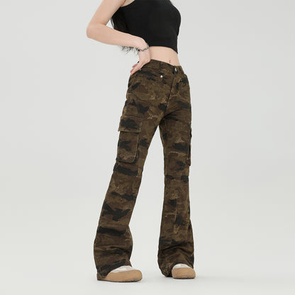 Women's Retro Slim Washed Camouflage Pants