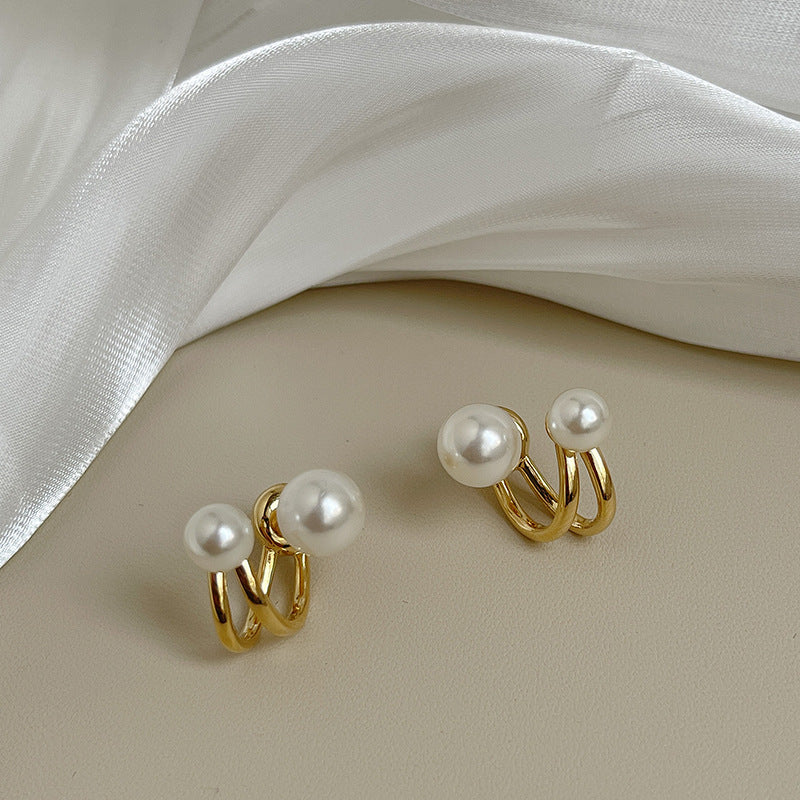 Sterling Silver Needle Pearl French Ear Studs Women