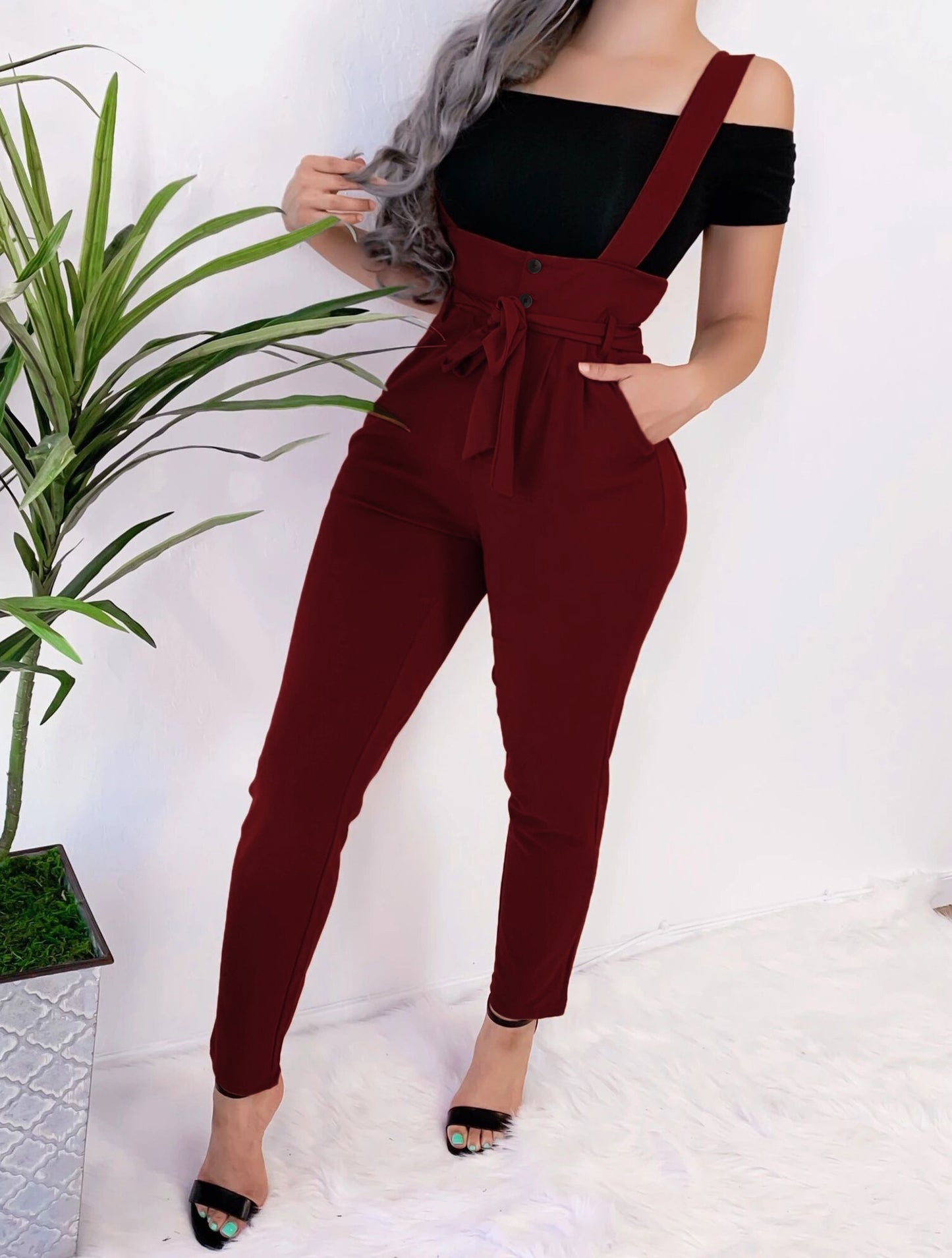 Fashion sexy slim casual suspender trousers