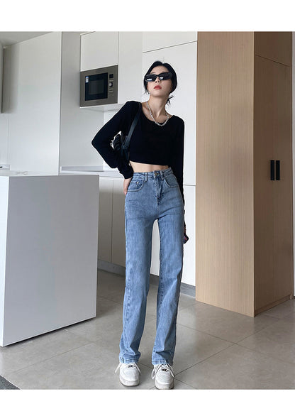 High Waist Stretch Slim Straight Jeans