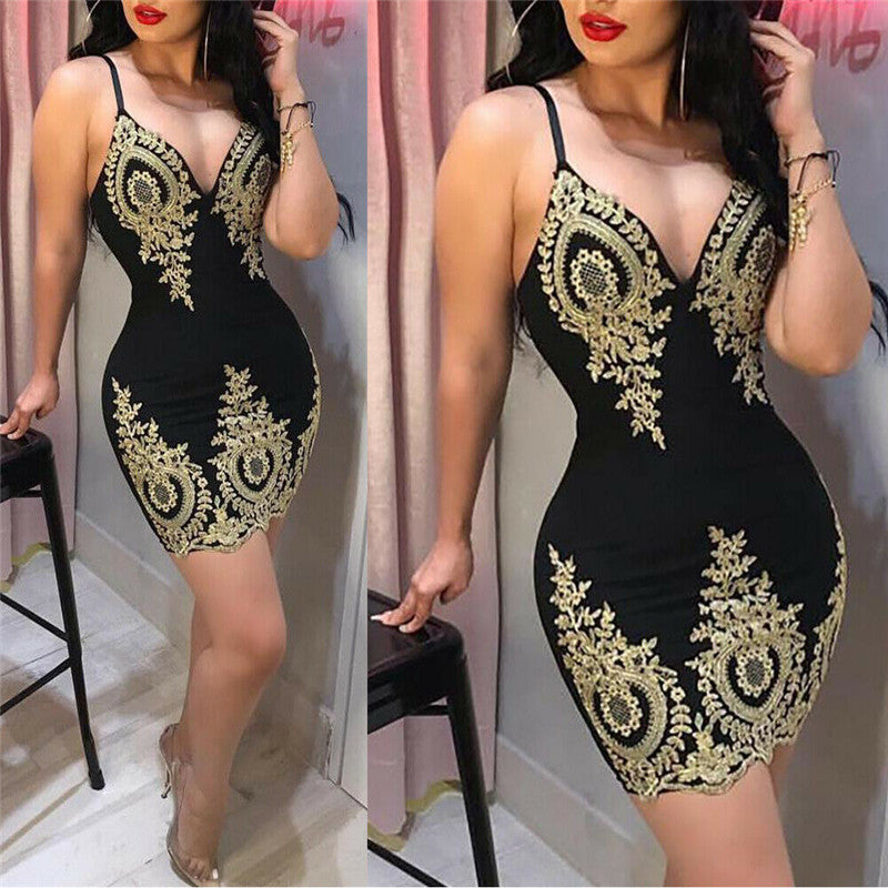 V-neck sexy dress with lace straps