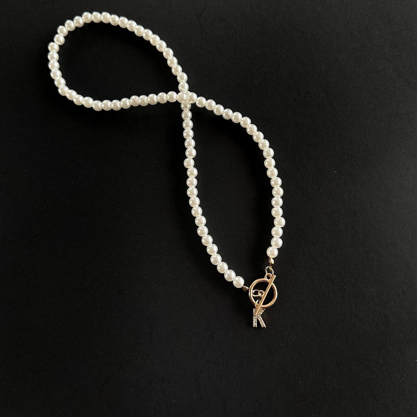 Pearl Chain OT Buckle Inlaid Letter Necklace Ornament