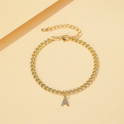 Trendy Uppercase Diamond Studded English Letter A Ankle Chain