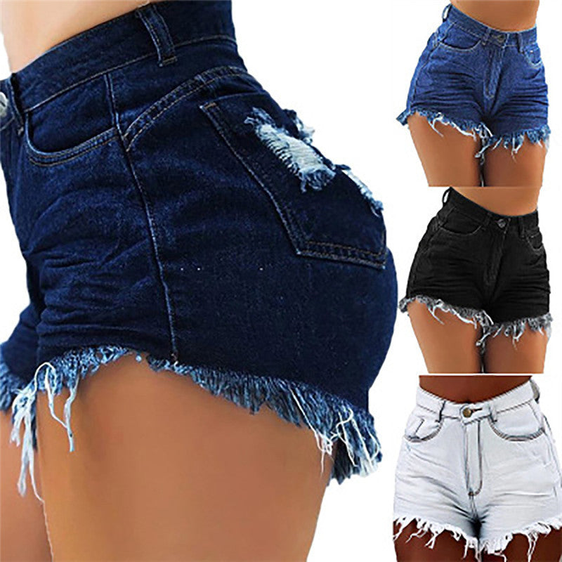 Mid-waist Ripped Sexy Fringed Denim Shorts