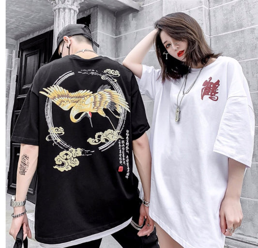 Hip hop street chinese style crane short sleeve