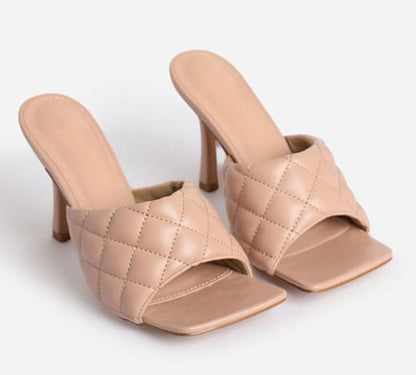 Square head leather high heel women's shoes