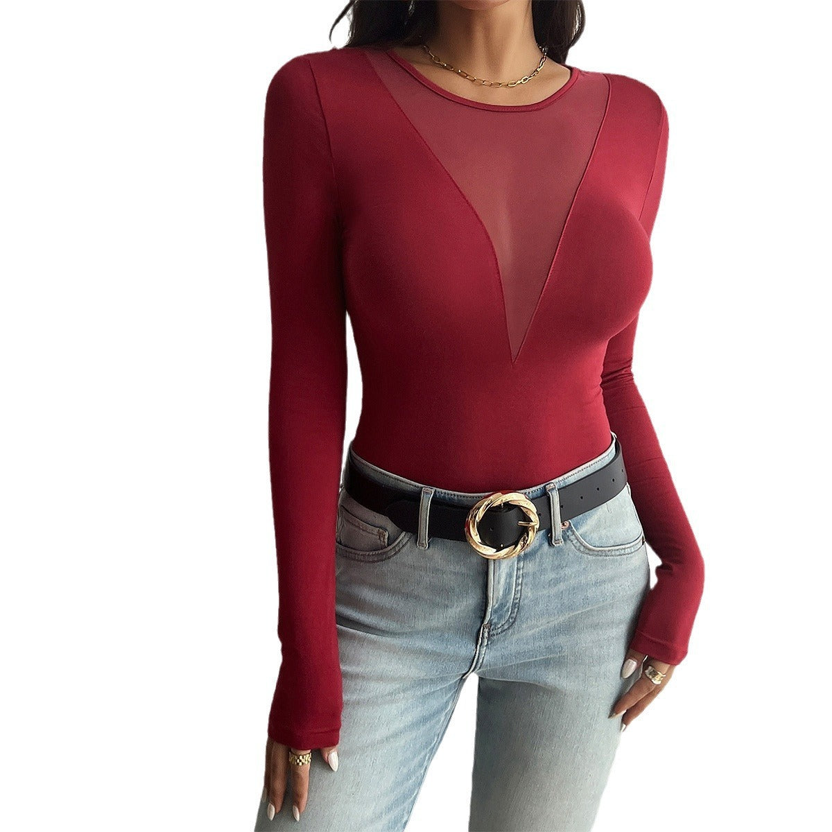 Women's Y2g Stitching Solid Color Long-sleeved T-shirt Top