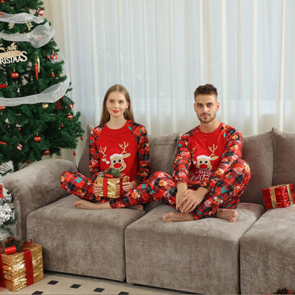 Long Sleeve Home Wear Printed Plaid Christmas Suit