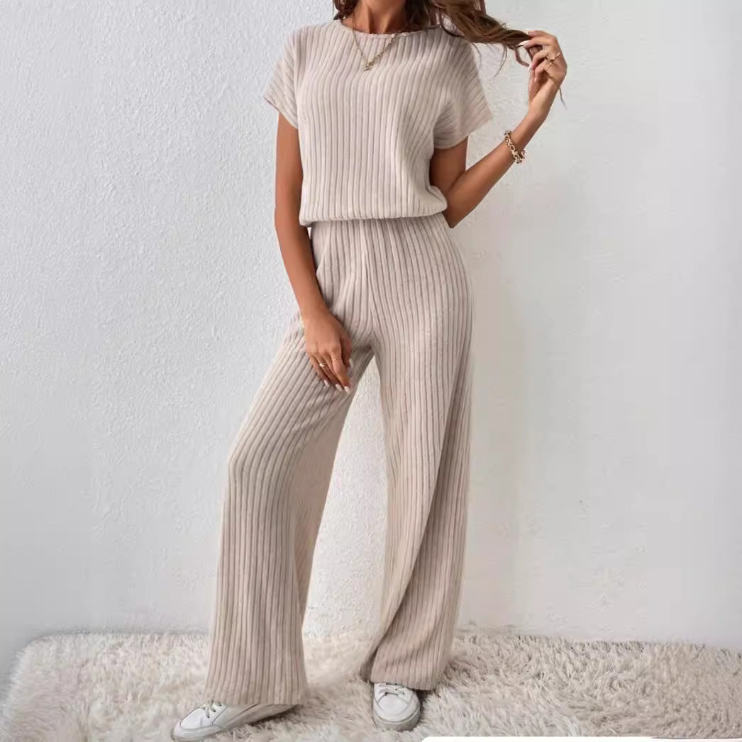 Women's Knitted Loose Wide-leg Pants Two-piece Suit