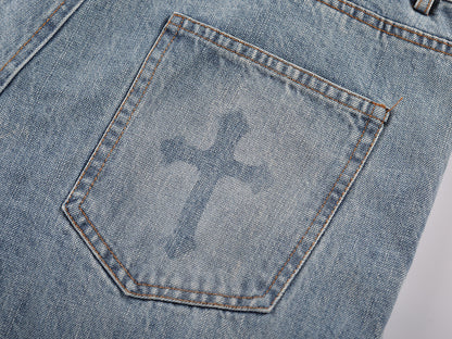 High Street Retro Cross Graffiti Loose Straight Jeans